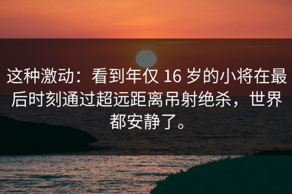这种激动：看到年仅 16 岁的小将在最后时刻通过超远距离吊射绝杀，世界都安静了。