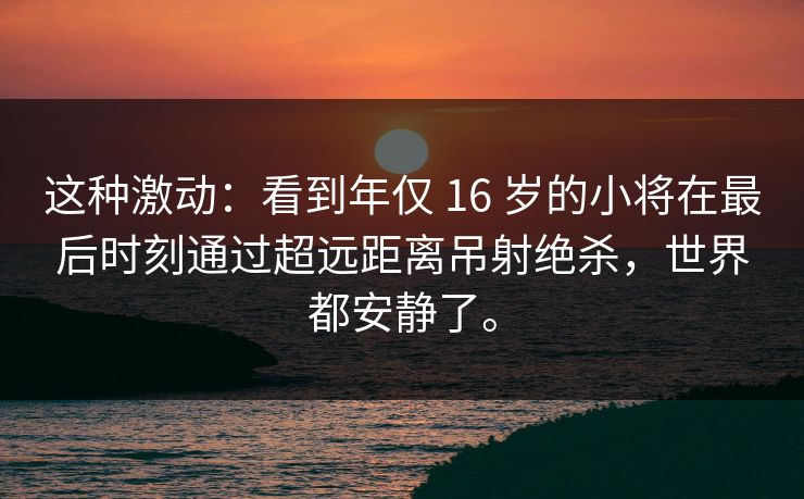 这种激动：看到年仅 16 岁的小将在最后时刻通过超远距离吊射绝杀，世界都安静了。